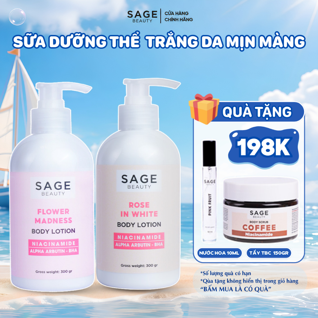 Dưỡng Thể Sage Beauty Body Lotion Niacinamide Giúp Trắng Da, Dưỡng Ẩm, Mịn Màng - 300gr