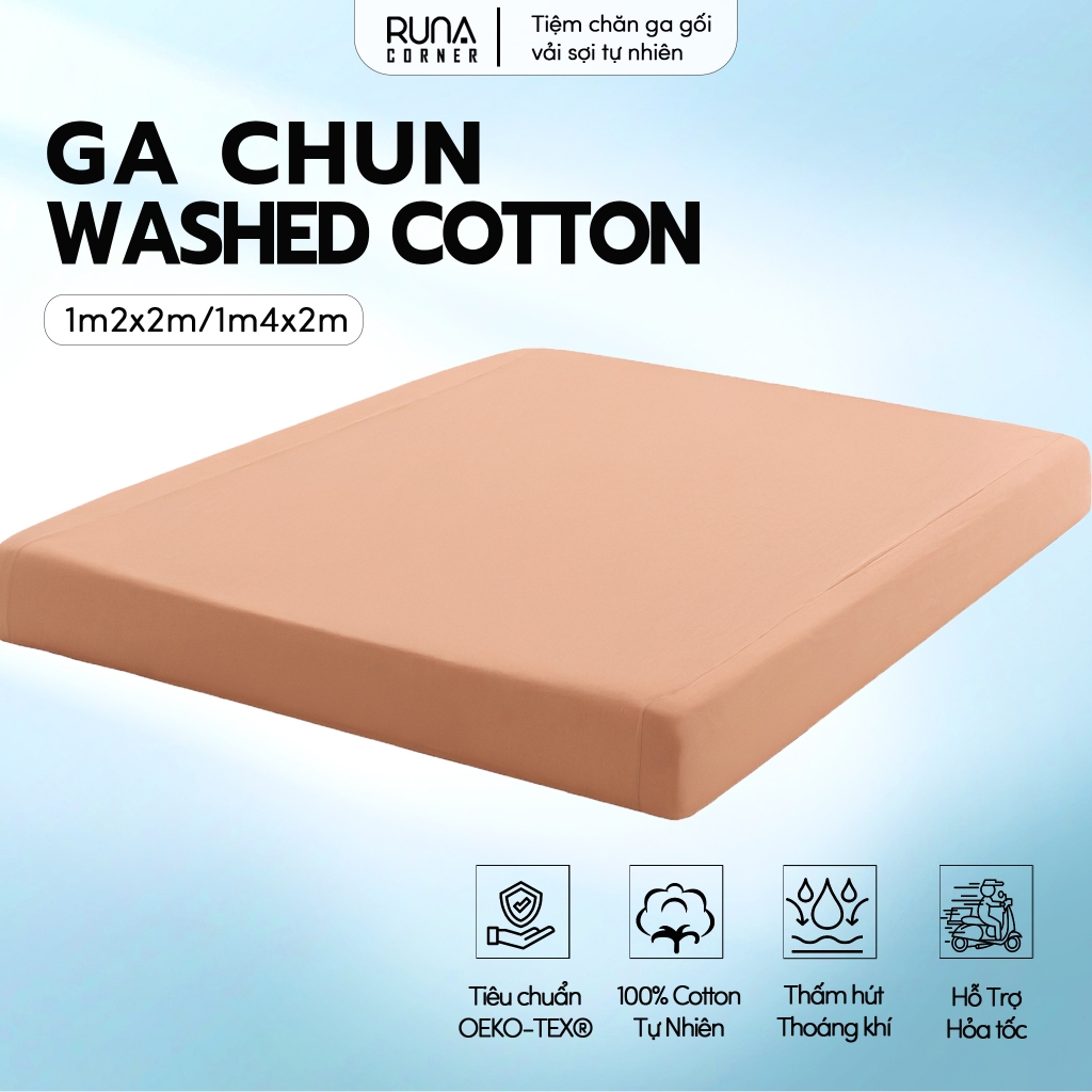 Ga Giường Washed Cotton Runa Corner, Ga Trải Giường Mềm Mịn Thoáng Mát, Kích Thước 1m2x2m, 1m4x2m