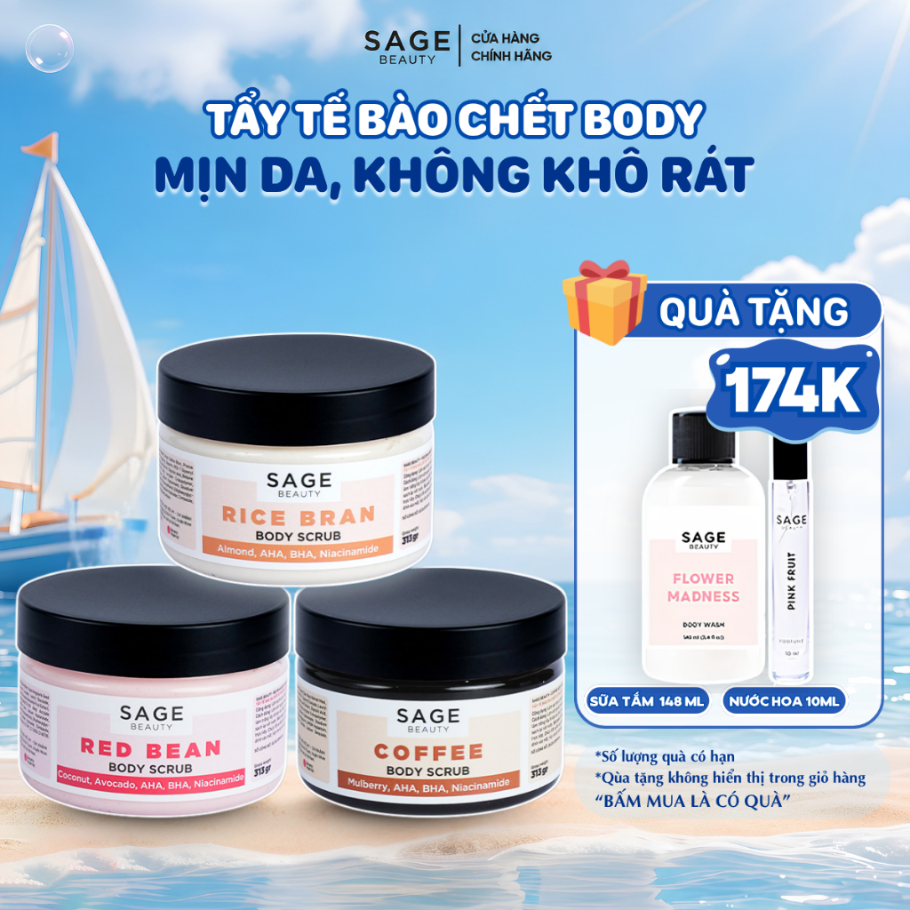 Tẩy Da Chết Body SAGE BEAUTY Tẩy Tế Bào Chết ,Làm Sạch và Đều Màu Da - 265gr