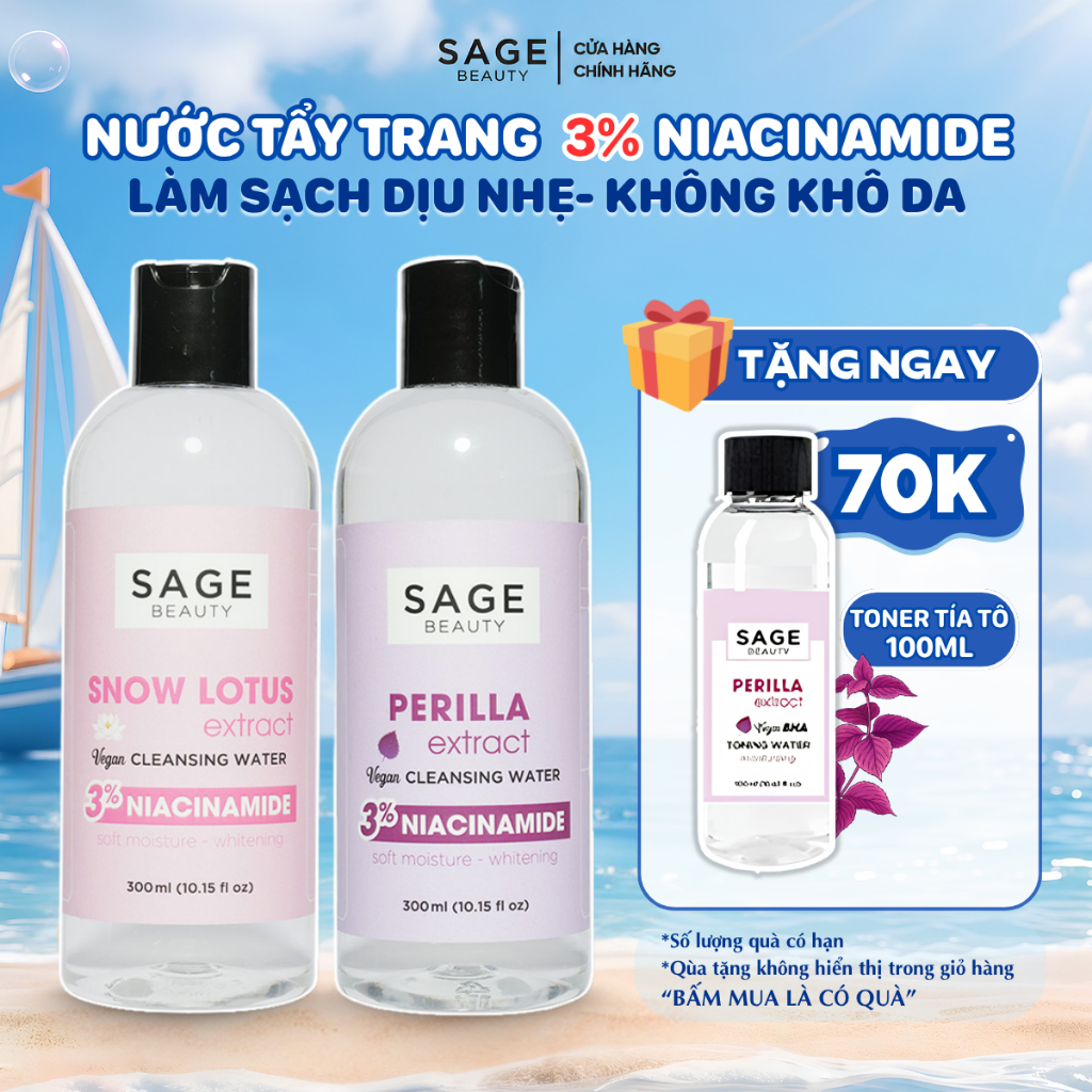Nước Tẩy Trang SAGE BEAUTY 3% Niacinamide Giúp Làm Sạch Bã Nhờn, Dưỡng Sáng, Phục Hồi Da - 310ml