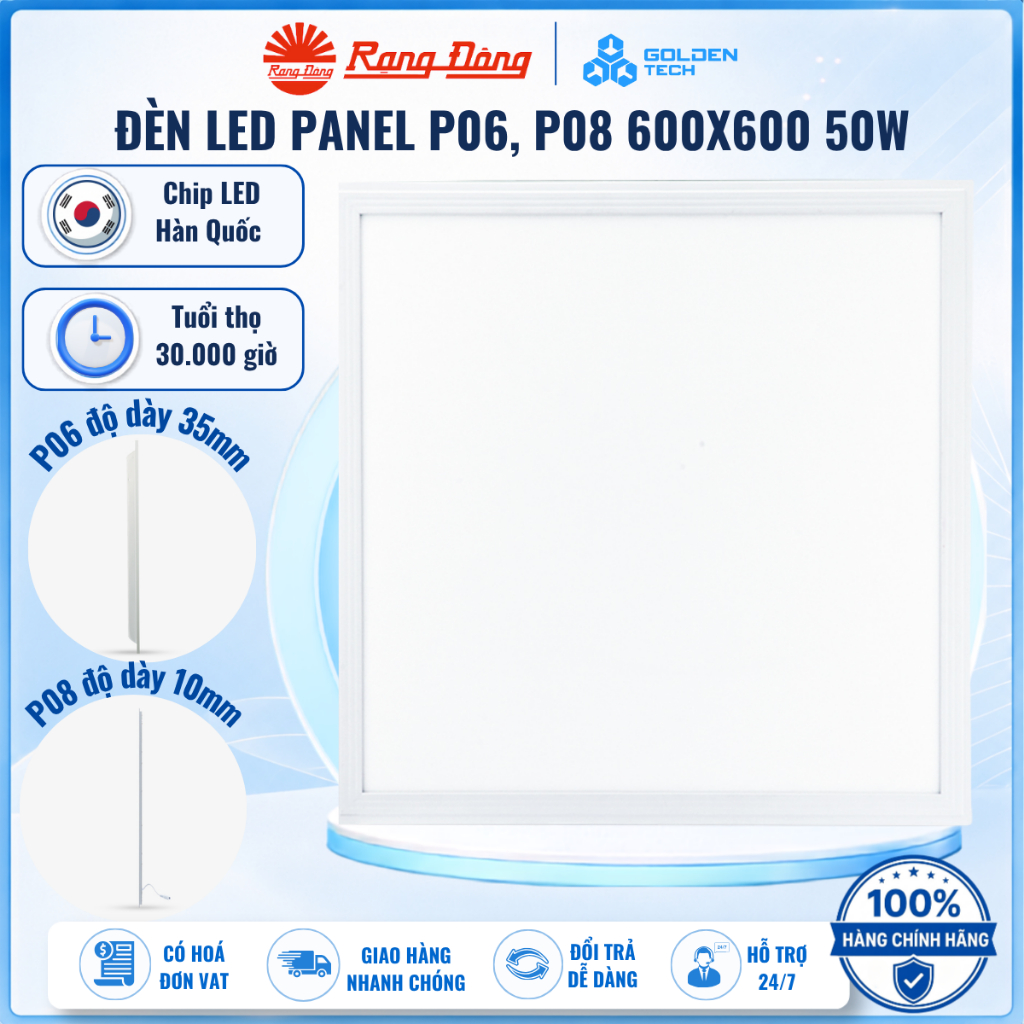 Đèn LED Panel Tấm 600x600 50W Ánh Sáng Trắng Sắc Nét 6500K (Chip LED Hàn Quốc) - Rạng Đông P06 P08