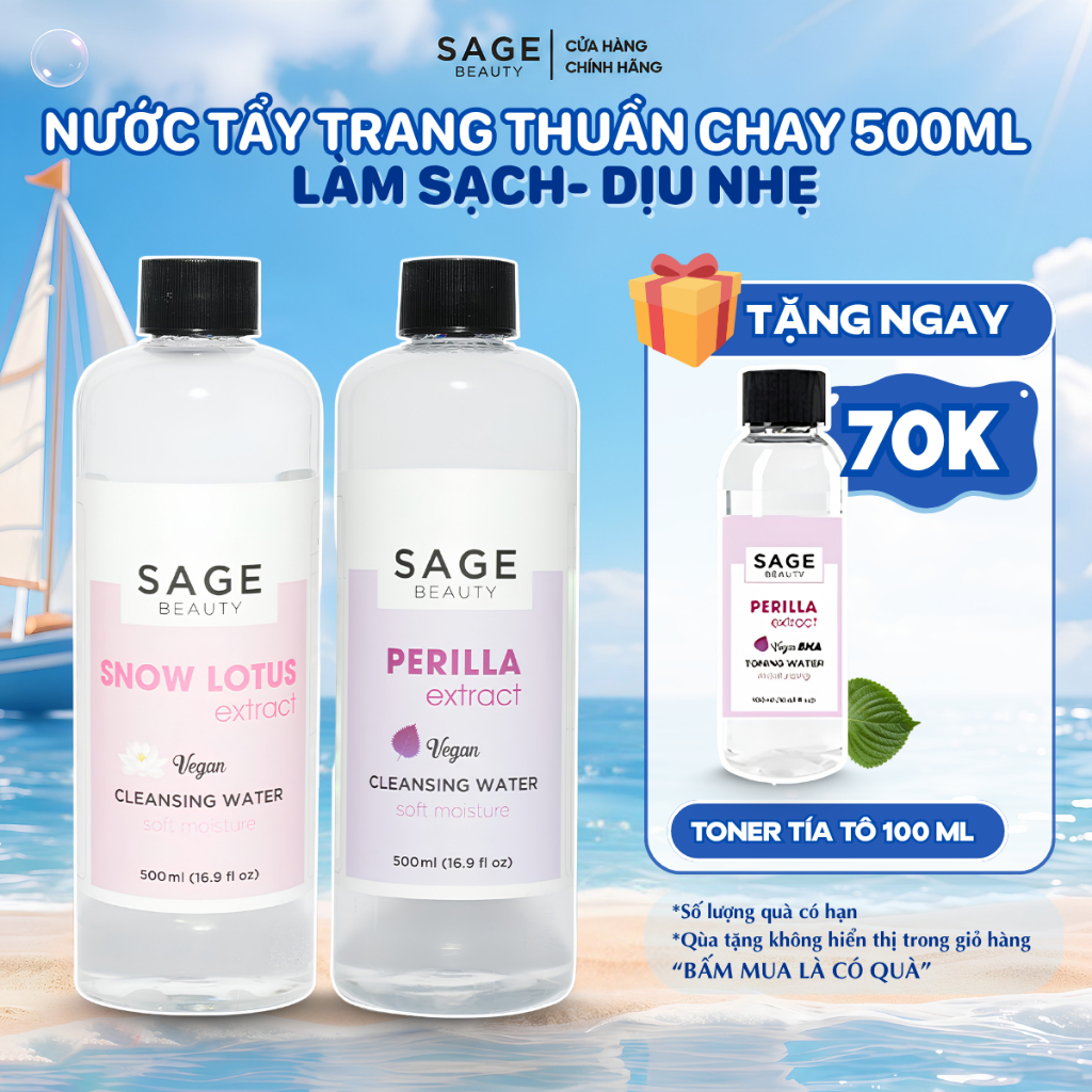 Nước Tẩy Trang SAGE BEAUTY Giúp Làm Sạch Bụi Bẩn, Bả Nhờn ,Cấp Ẩm Làm Dịu Da - 500ml