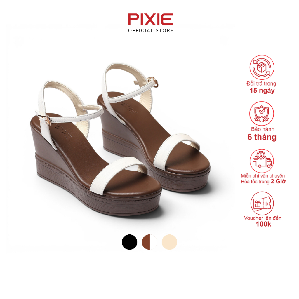 Giày Sandal Nữ Đế Xuồng 9cm Quai Ngang Pixie H100