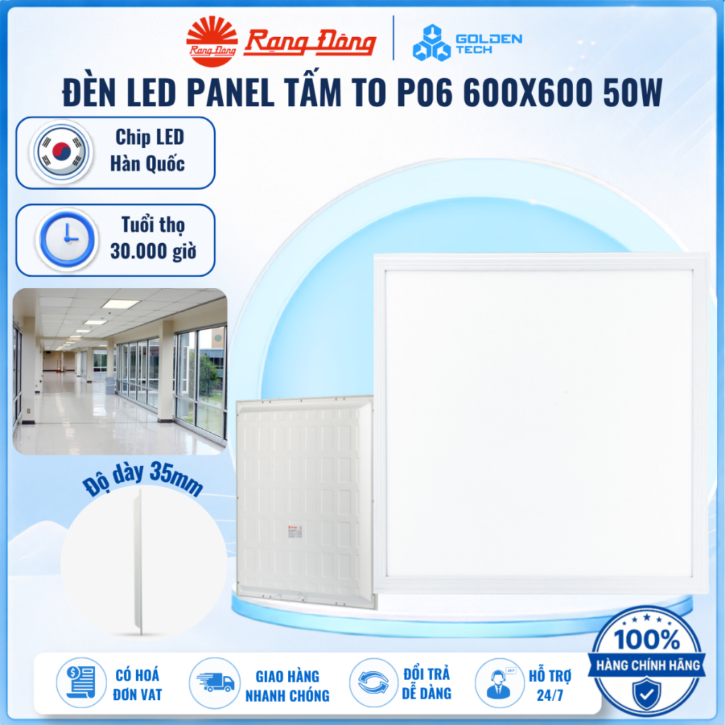 Đèn LED Panel Tấm 600x600 50W Ánh Sáng Trắng Sắc Nét 6500K (Chip LED Hàn Quốc) - Rạng Đông P06