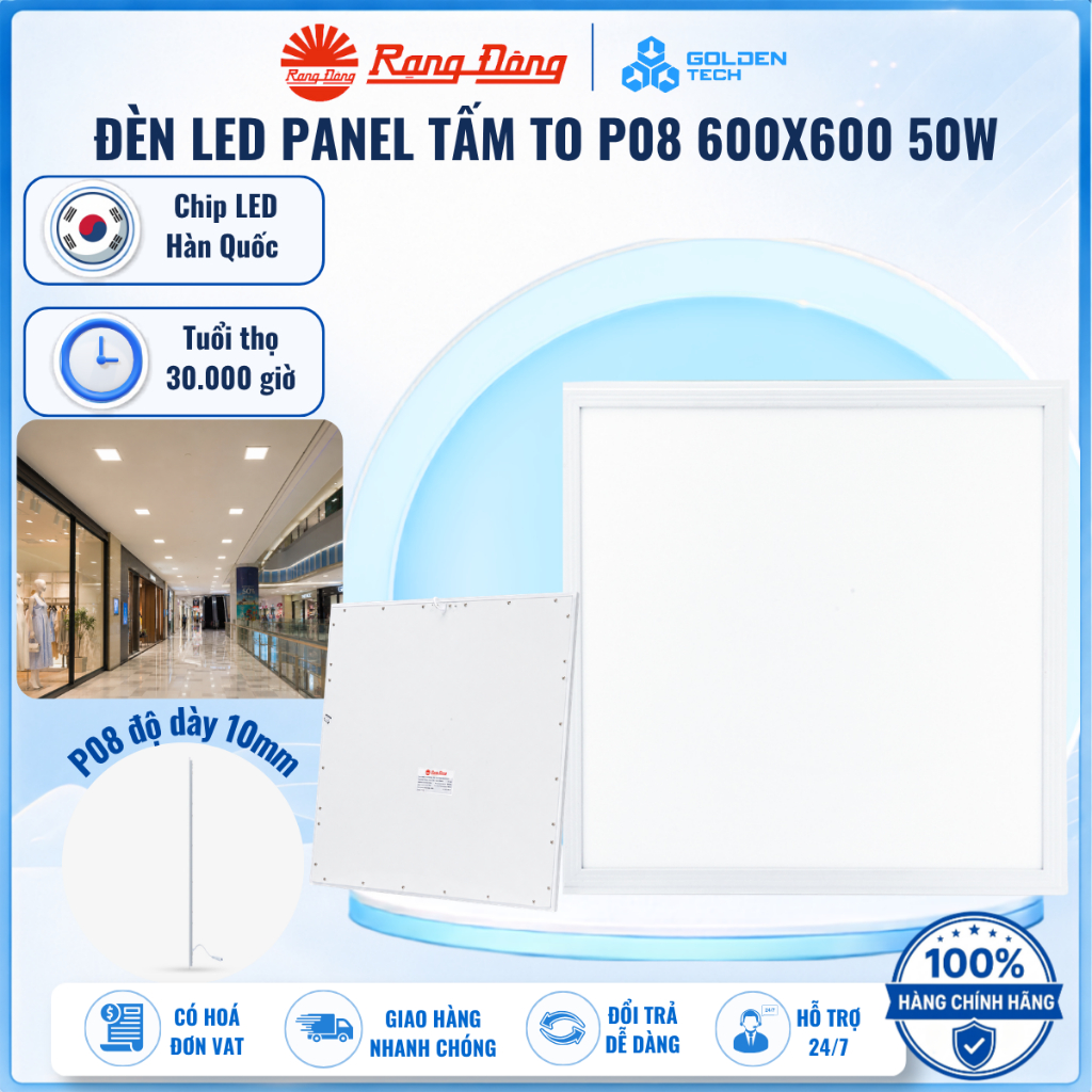 Đèn LED Panel Tấm 600x600 50W Ánh Sáng Trắng Sắc Nét 6500K (Chip LED Hàn Quốc) - Rạng Đông P08