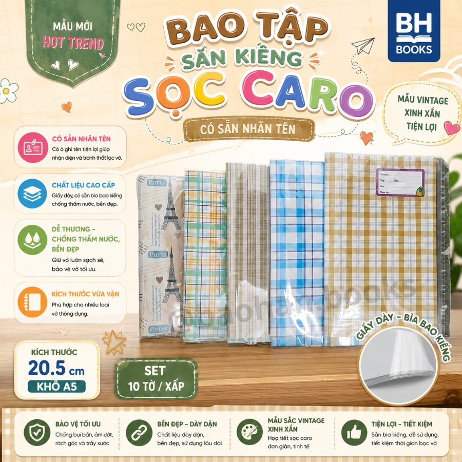 Set 10 Bao Bọc Bìa Vở sẵn bìa bao kinh Chủ Đề Sọc ] Bao Tập Chống Bẩn Chống Nước (15.5X20.5CM) 【𝘽𝙖𝙤 