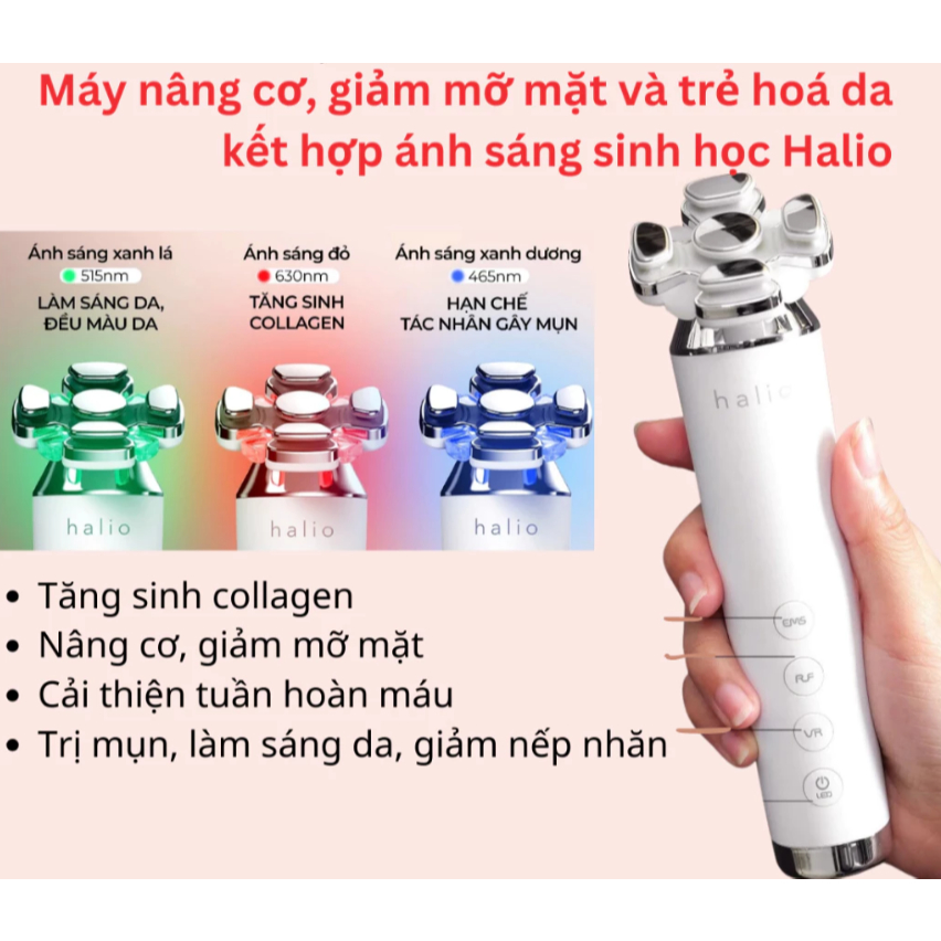 Máy nâng cơ, giảm mỡ mặt & trẻ hoá da kết hợp ánh sáng sinh học Halio RevitaWave Skin Rejuvenator