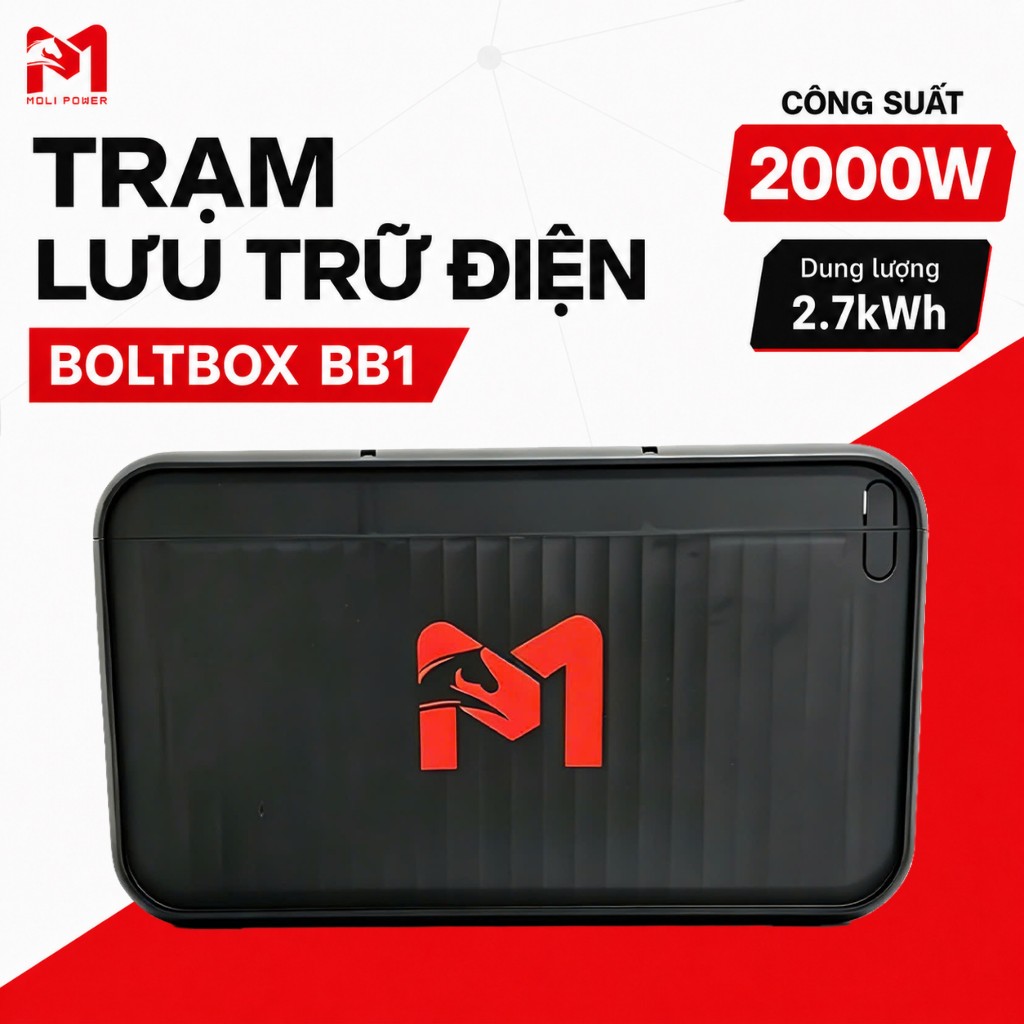 Trạm Lưu Trữ Điện Moli Power BoltBox BB1 2000W 2.7kWh Pin LiFePO4 Hỗ Trợ Sạc Năng Lượng Mặt Trời