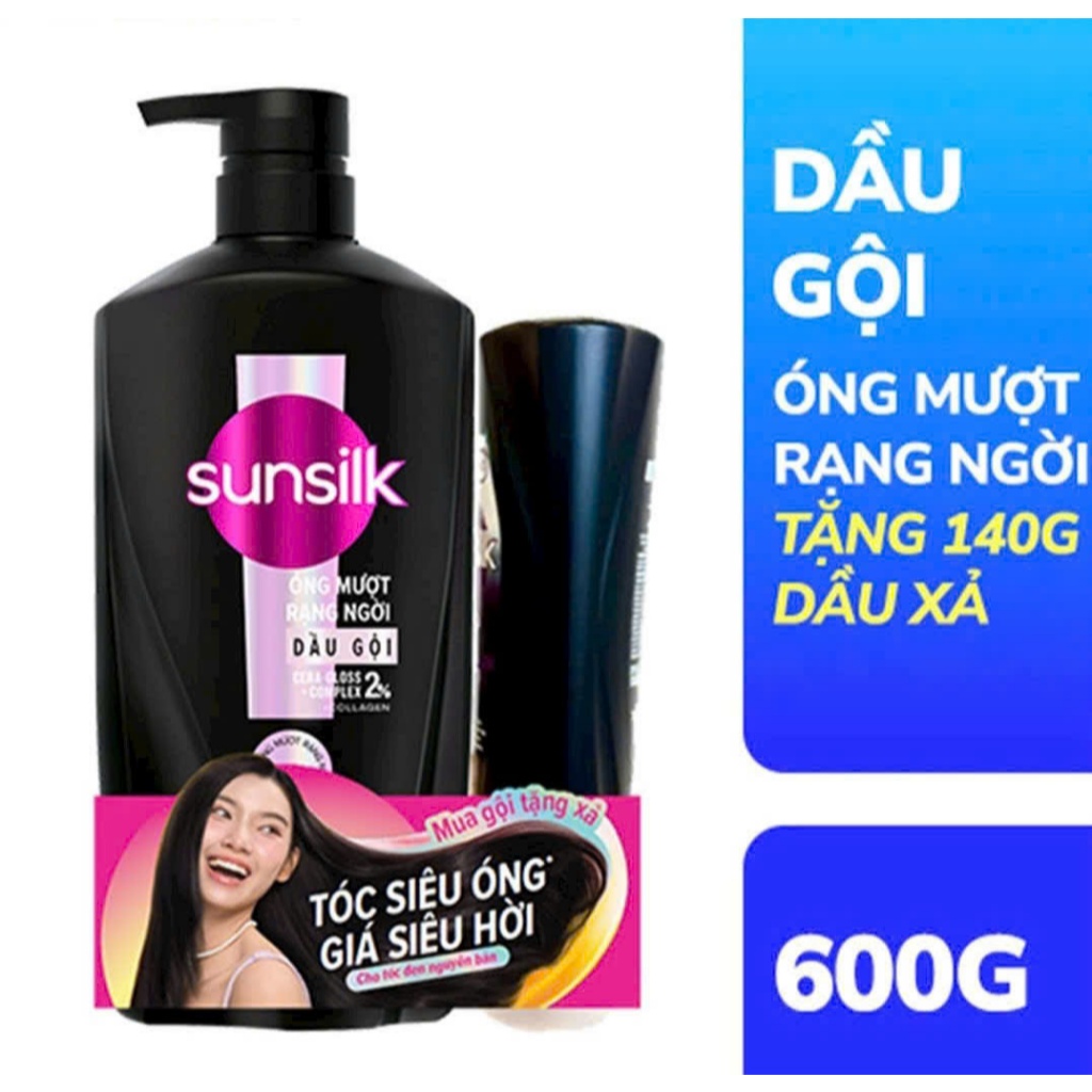 Dầu gội Sunsilk óng mượt rạng ngời 600Gcó tặng kèm .Dầu gội sunsilk vàng, đen 600g tặng chai xả nhỏ