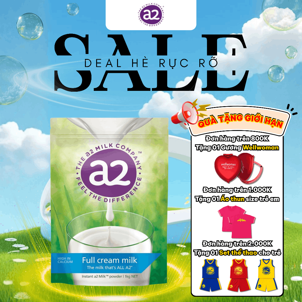 Sữa bột nguyên kem The a2 Milk Company Full Cream Milk Sữa bò tươi dạng bột, đạm A2  - Túi 1KG