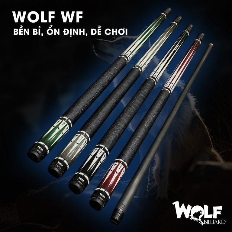 (Tặng Kèm Bao Da, Lơ, Găng Tay và Khăn Lau) Cơ Bida [WOLF WF] Ngọn Full Carbon Tẩy F1 dập vân tai