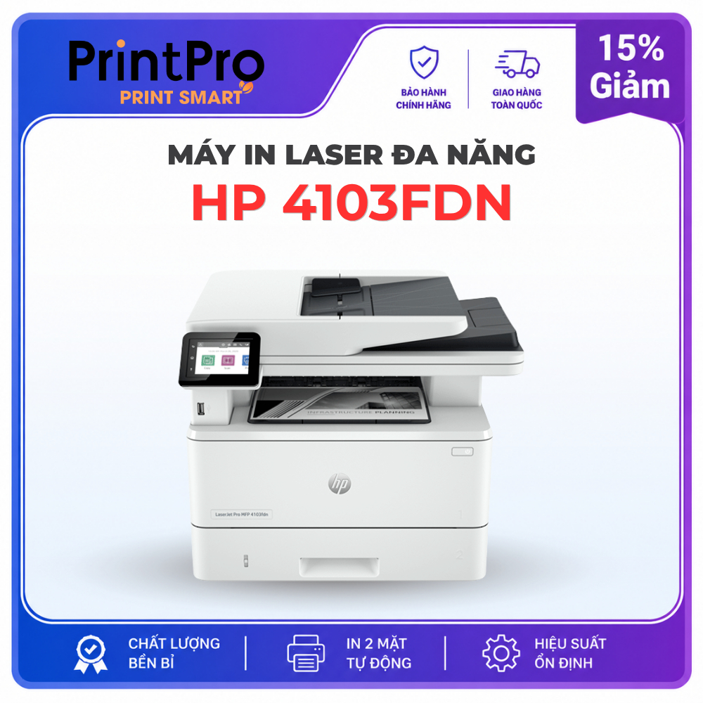 Máy in đa chức năng HP LaserJet Pro MFP 4103fdn (2Z628A) - Bảo hành chính hãng 36 tháng HP