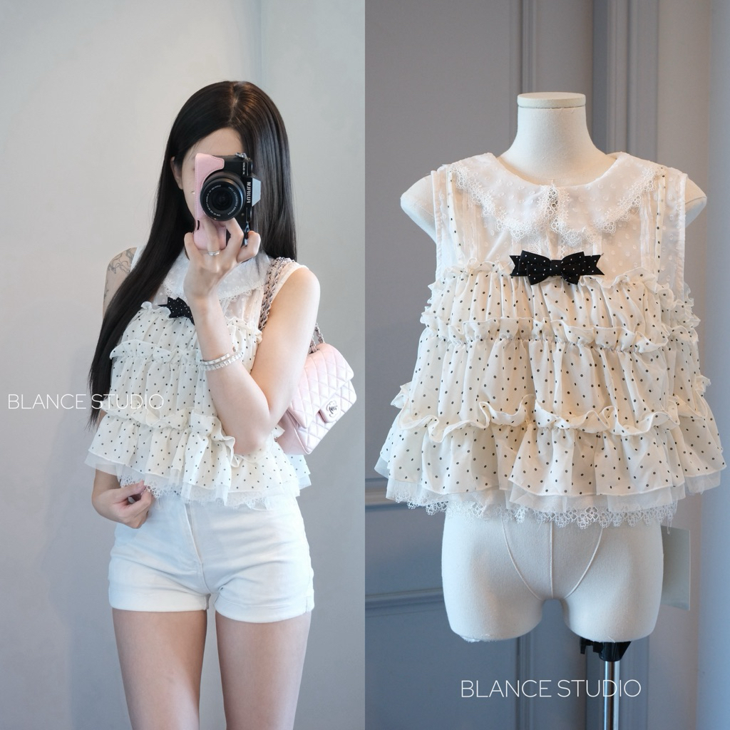𝐁𝐋𝐀𝐍𝐂𝐄 𝐒𝐓𝐔𝐃𝐈𝐎 ♡ Áo ren chấm bi nhiều lớp qccc