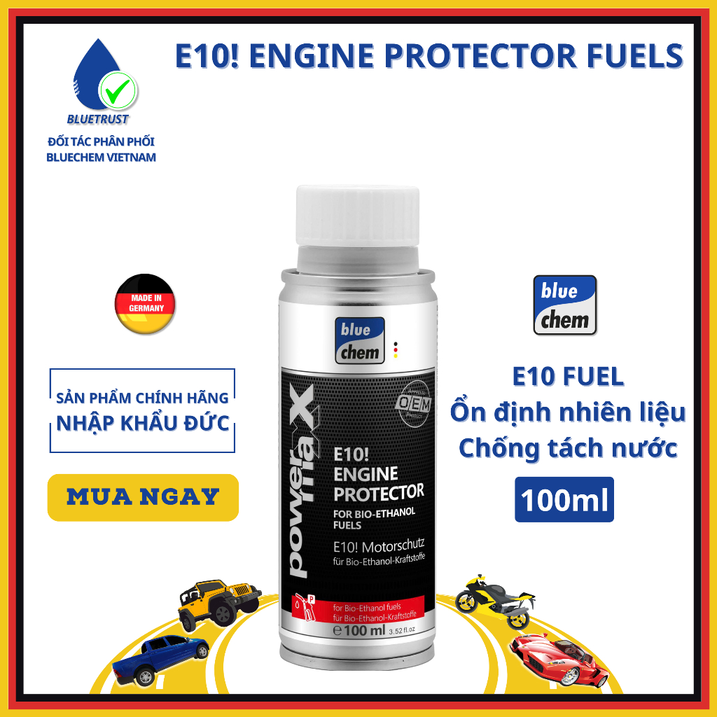 Phụ Gia Xăng E10 BLUECHEM, Ổn Định Nhiên Liệu, Tối Ưu Công Suất - E10 Engine Protector For Bio-ethan