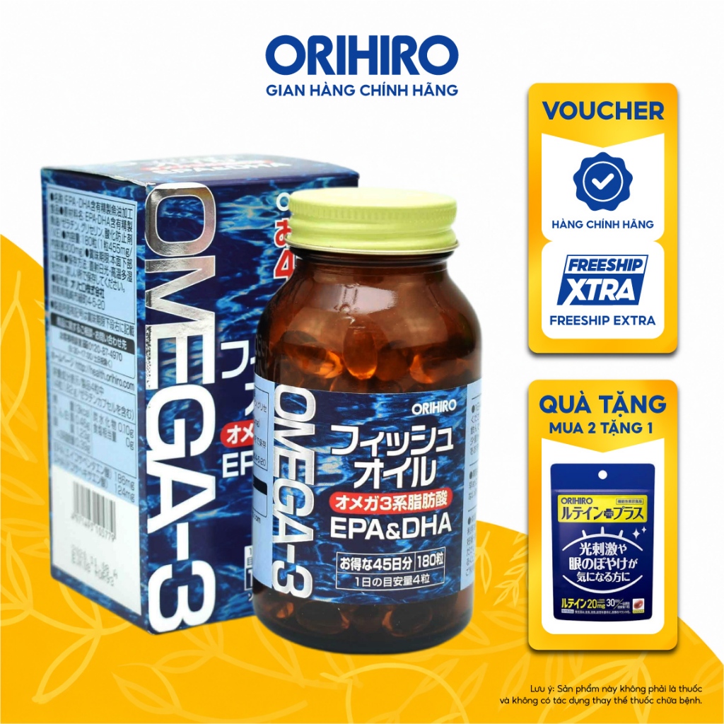 Viên uống dầu cá Omega-3 hỗ trợ tim mạch Orihiro 180 viên, ORIHIRO FISH OIL