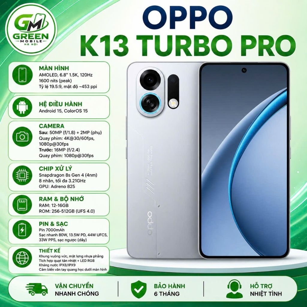 [New] OPPO K13 Turbo Pro  Snapdragon 8s Gen 4 | AMOLED 6.8" 120Hz | Pin 7000mAh Sạc 80W | Sẵn Tiếng 