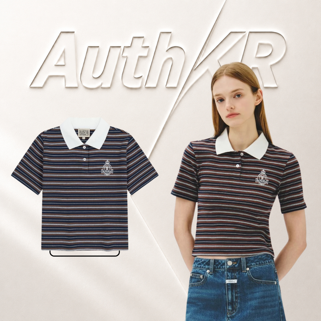 [Auth] Áo Marithe STRIPE SLIM CROP COLLAR TEE trendy