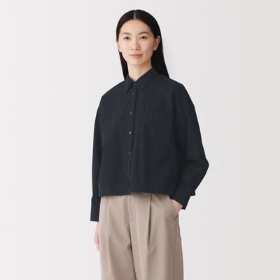 [26AW] MUJI Áo Sơ Mi Nữ Vải Broadcloth Dáng Ngắn Tay Dài