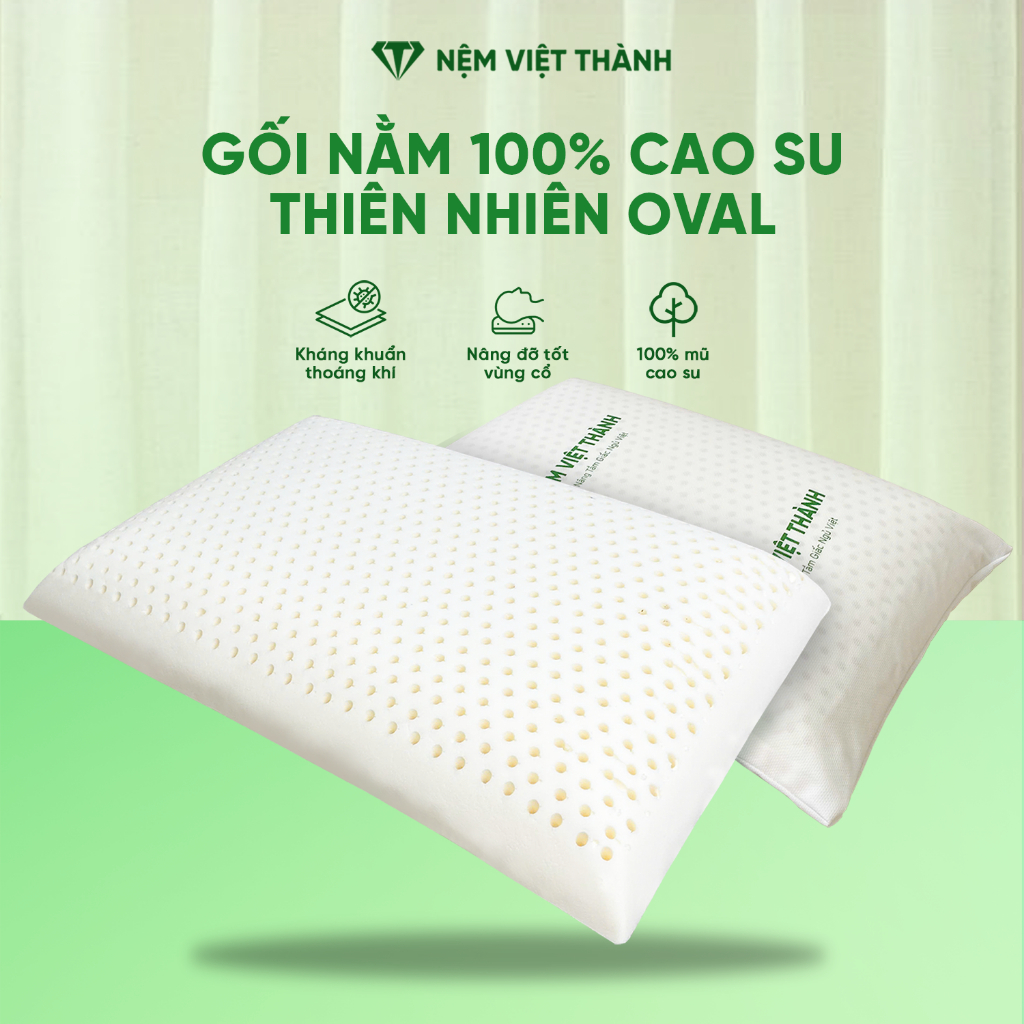 Gối Nằm Cao Su Thiên Nhiên OVAL Cao Cấp, Thành Phần 100% Mủ Cao Su, Thiết Kế Truyền Thống Hàng Nghìn