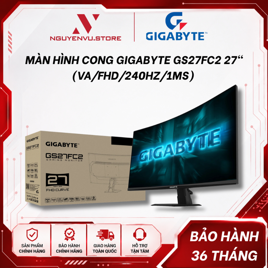 Màn hình cong Gigabyte GS27FC2 27" (VA/FHD/240Hz/1ms) - Màn hình phẳng GS27F2 27" (Super Speed IPS/F