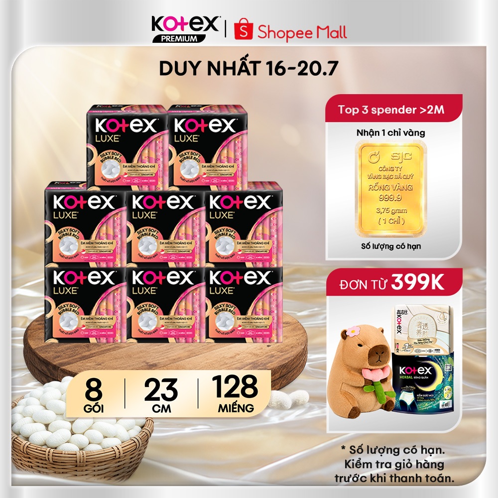 [KOL LIVE] Lốc 8 Băng vệ sinh Kotex Luxe Ngày cánh 23cm 16 miếng
