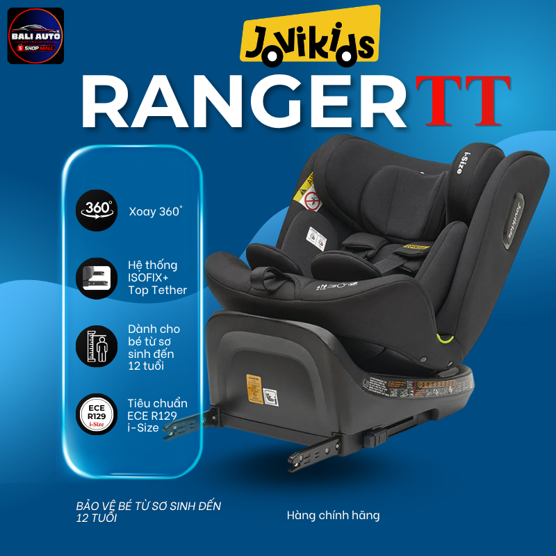 Ghế ngồi an toàn cho bé Jovikids Ranger TT chính hãng - Xoay 360° ISOFIX, dùng cho bé từ 0-12 tuổi