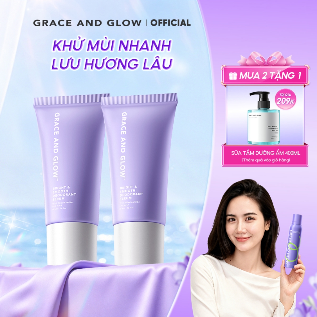 [Tặng Quà] Combo 2 lăn khử mùi Grace and Glow Smooth Deodorant Serum Lăn Nách Sáng Da Ngăn Mồ Hôi vớ