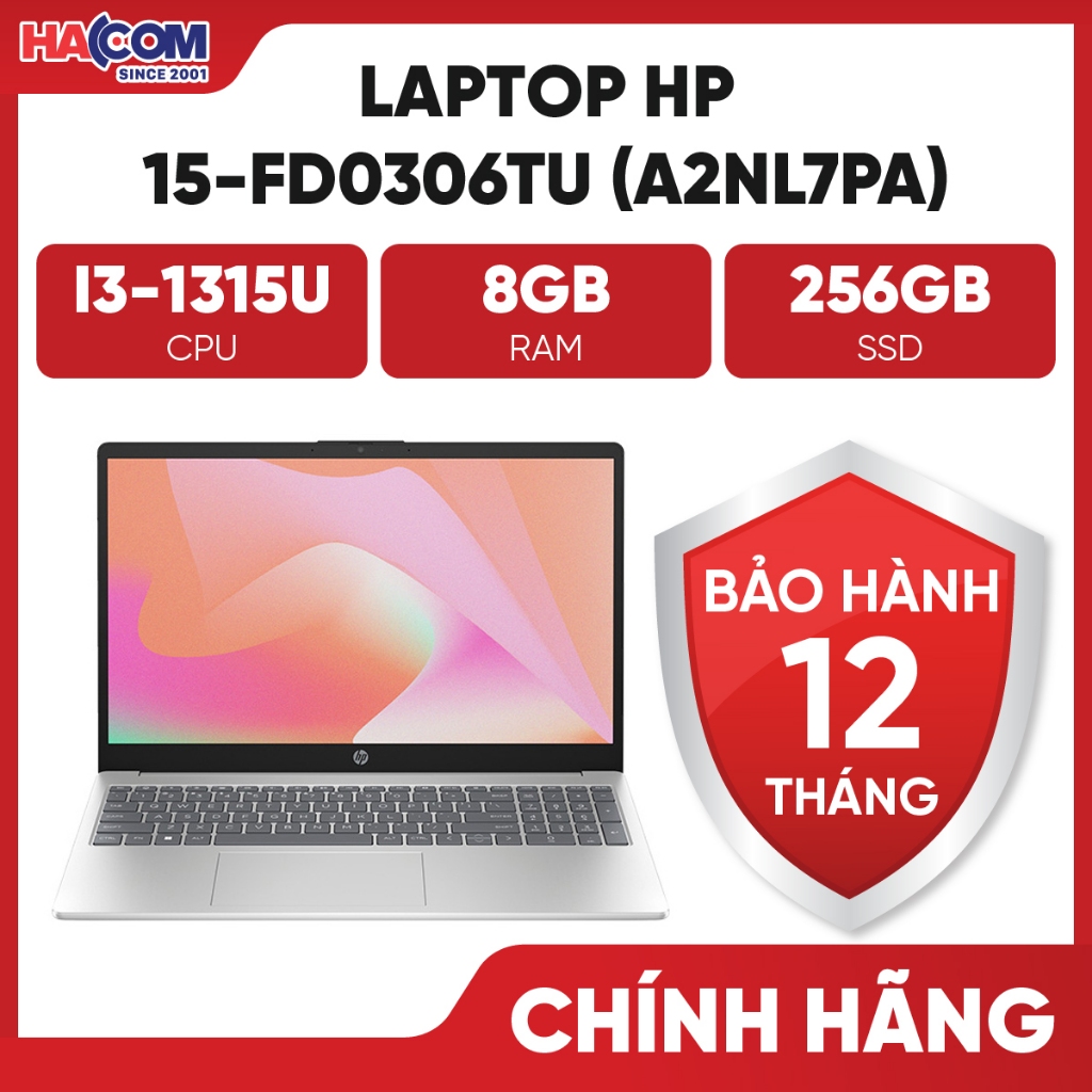 Laptop HP 15-FD0306TU - A2NL7PA (i3 1315U/8GB/256GB/15.6" FHD/Win11/Bạc) - BH 12 Tháng HACOM PC