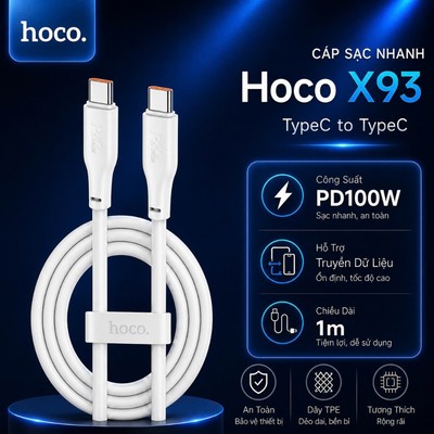Cáp sạc nhanh PD100W Type-C to Type-C Hoco X93 dây dẻo TPE cao cấp dùng cho Laptop,máy tính,.. dài 1M