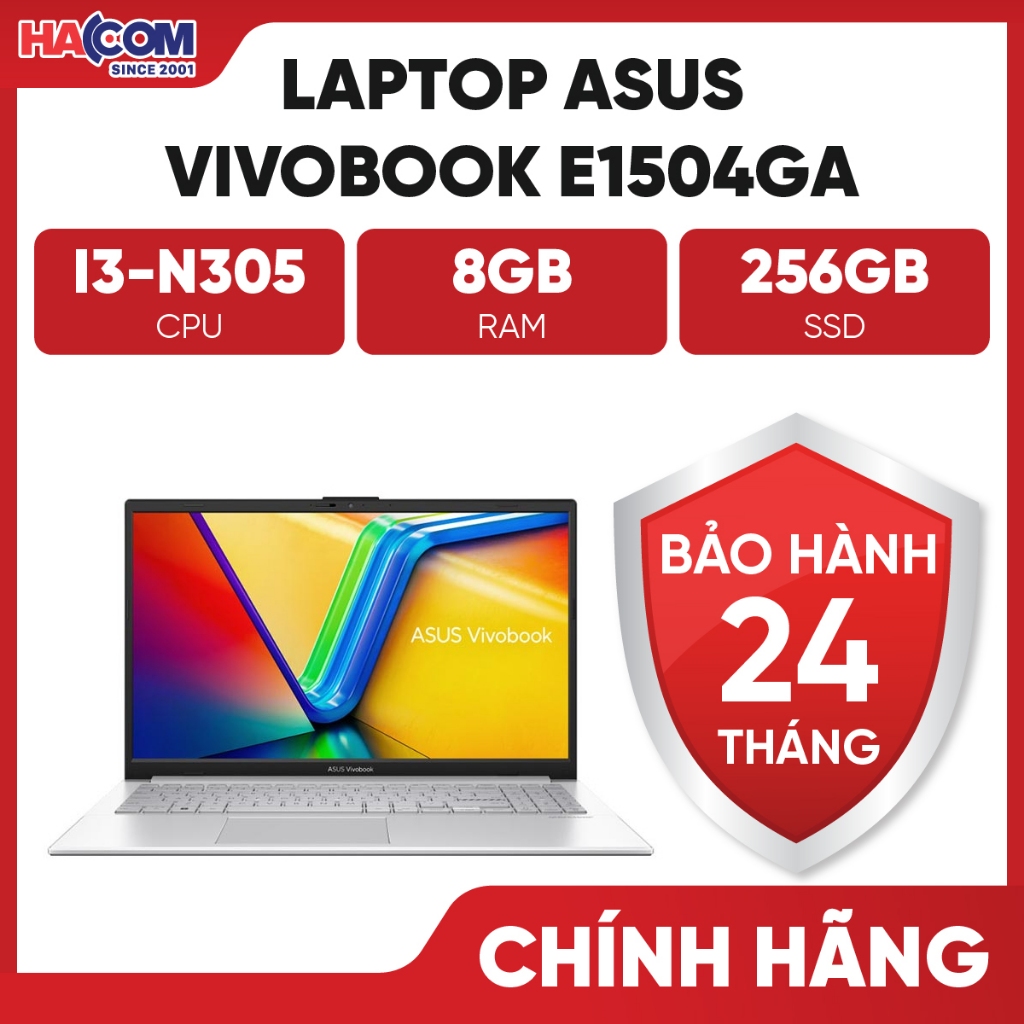 Laptop Asus VivoBook E1504GA-BQ1141W (i3 N305/8GB/256GB/15.6" FHD/Win11/Bạc) - BH 24 Tháng HACOM PC