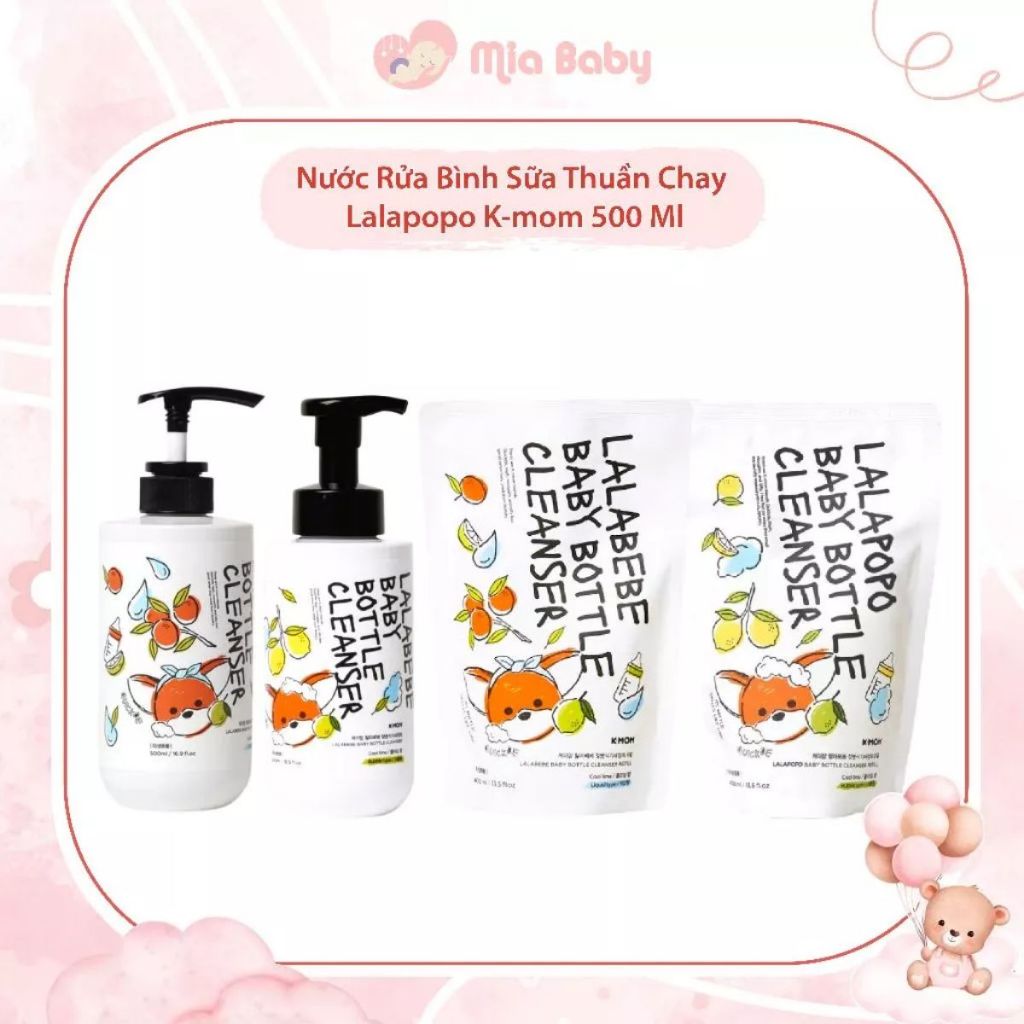 Nước Rửa Bình Sữa Thuần Chay LALAPOPO K-MOM 500 ML, Nước Rửa Bình An Toàn, Tạo Bọt Nhẹ Nhàng Cho Mẹ 