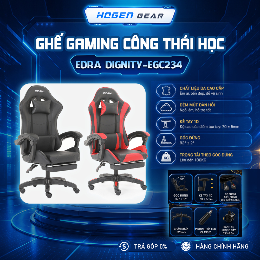 Ghế GAMING EDRA DIGNITY - EGC234 | Công Thái Học | Da cao cấp | khung kim loại chắc chắn | Chính Hãn