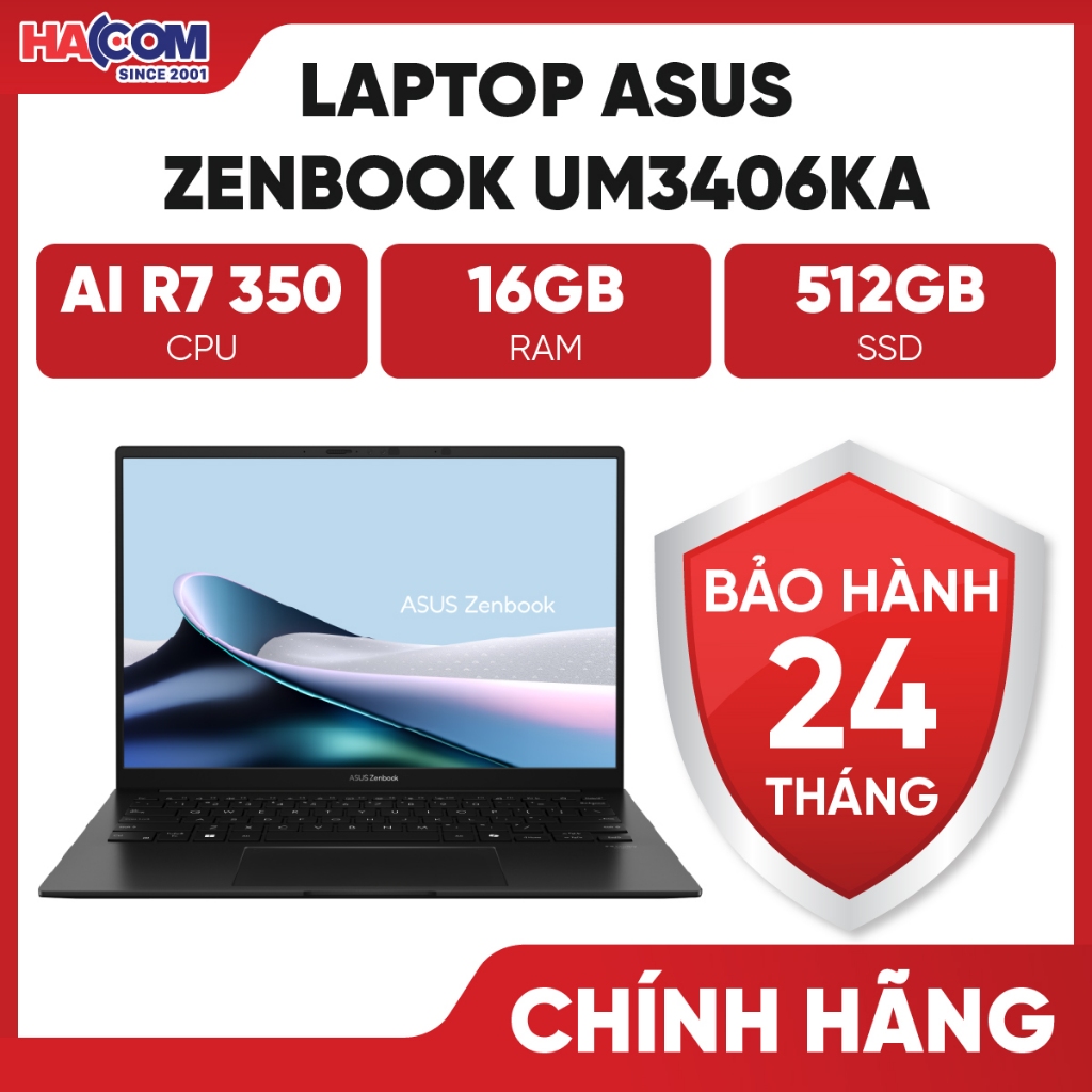 Laptop Asus ZenBook UM3406KA-PP113WS (R7 AI7 350/16GB RAM/512GB SSD/14 3K Oled 120Hz/Win11/OfficeH&S