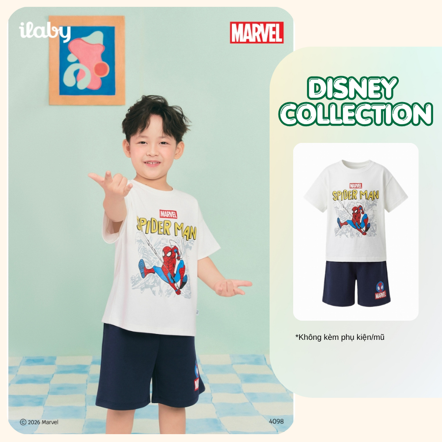 Set bộ bé trai ILABY HCM Áo thun cộc tay hình người nhện Spiderman và quần short cotton thoáng mát [
