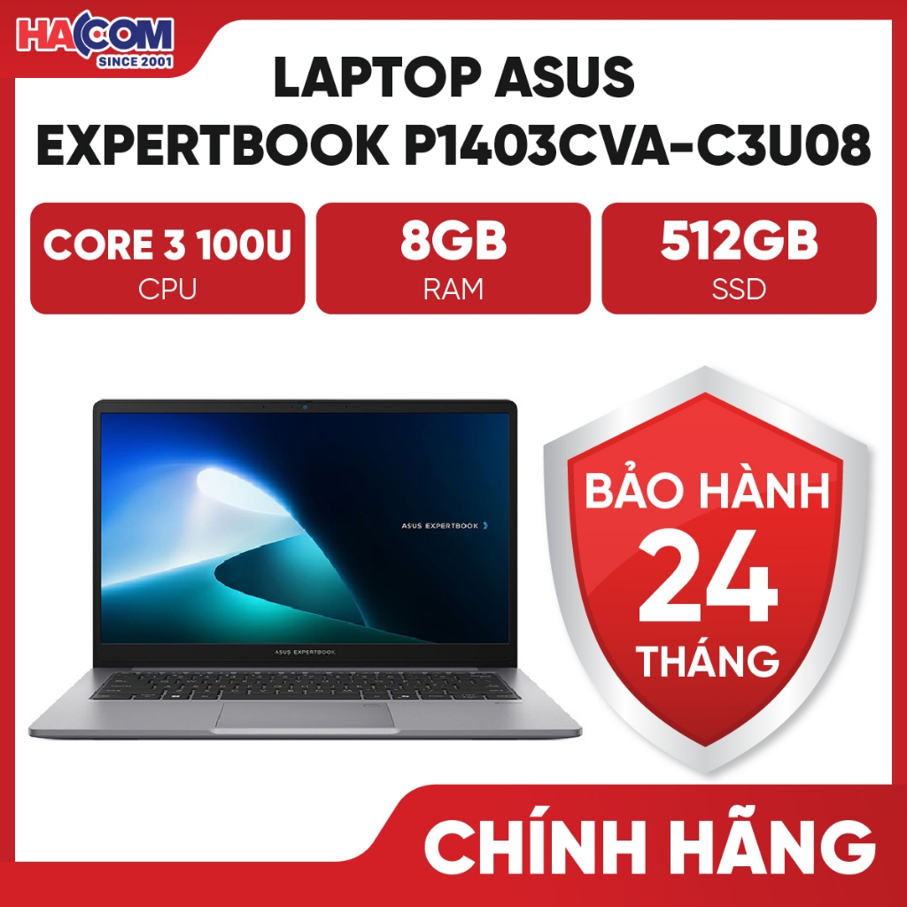 Laptop ASUS ExpertBook P1403CVA-C3U08-50W (Core 3 100U/ 8GB/ 512GB/ 14" FHD/WF6/BT/Win11)