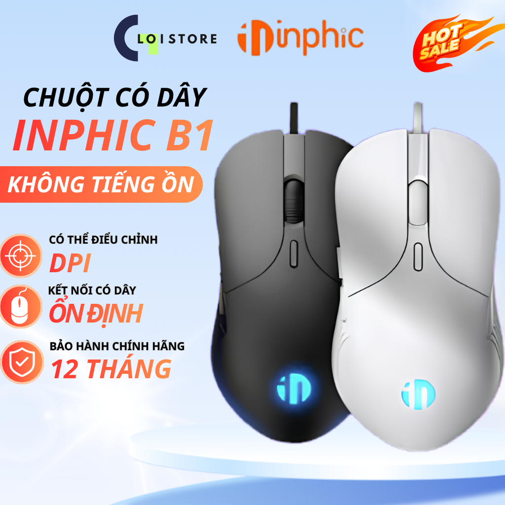 Chuột máy tính có dây INPHIC B1 silent 6 nút bấm có app 8800 DPI  laptop máy tính