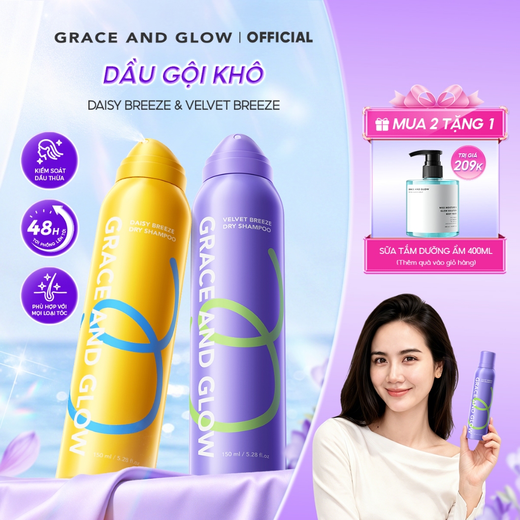 [Huyền Lizzie tin dùng Combo] Dầu gội khô phồng tóc Grace and Glow xịt khô phồng tóc hỗ trợ không có