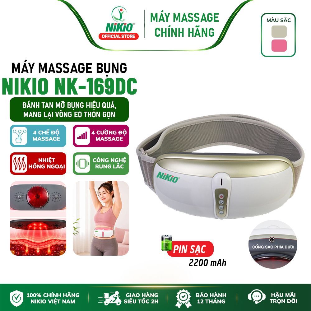 Máy Massage Bụng Rung Lắc Hồng Ngoại Nhật Bản Nikio NK-169DC - Pin sạc - Chính Hãng