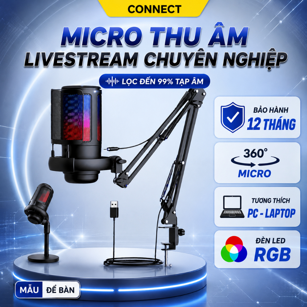Micro Thu Âm Livestream Chuyên Nghiệp ShouFei ME6S Lọc Tạp Âm, LED RGB, Thu Âm 360° Cho Pc Laptop .