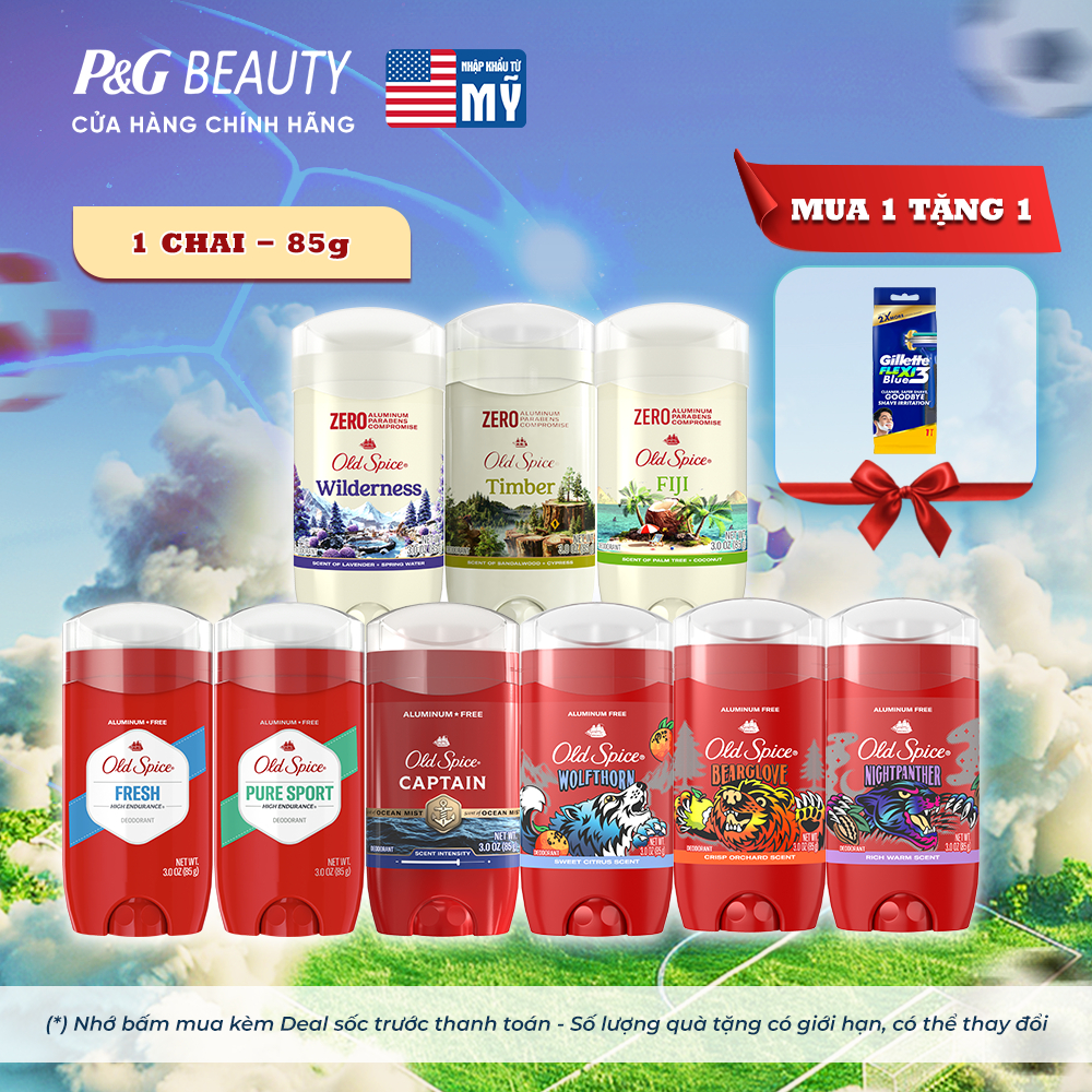 Sáp Khử Mùi ngăn ố vàng áo OLD SPICE 85g thơm lâu vượt trội nhiều mùi hương (Sáp xanh) - Mỹ