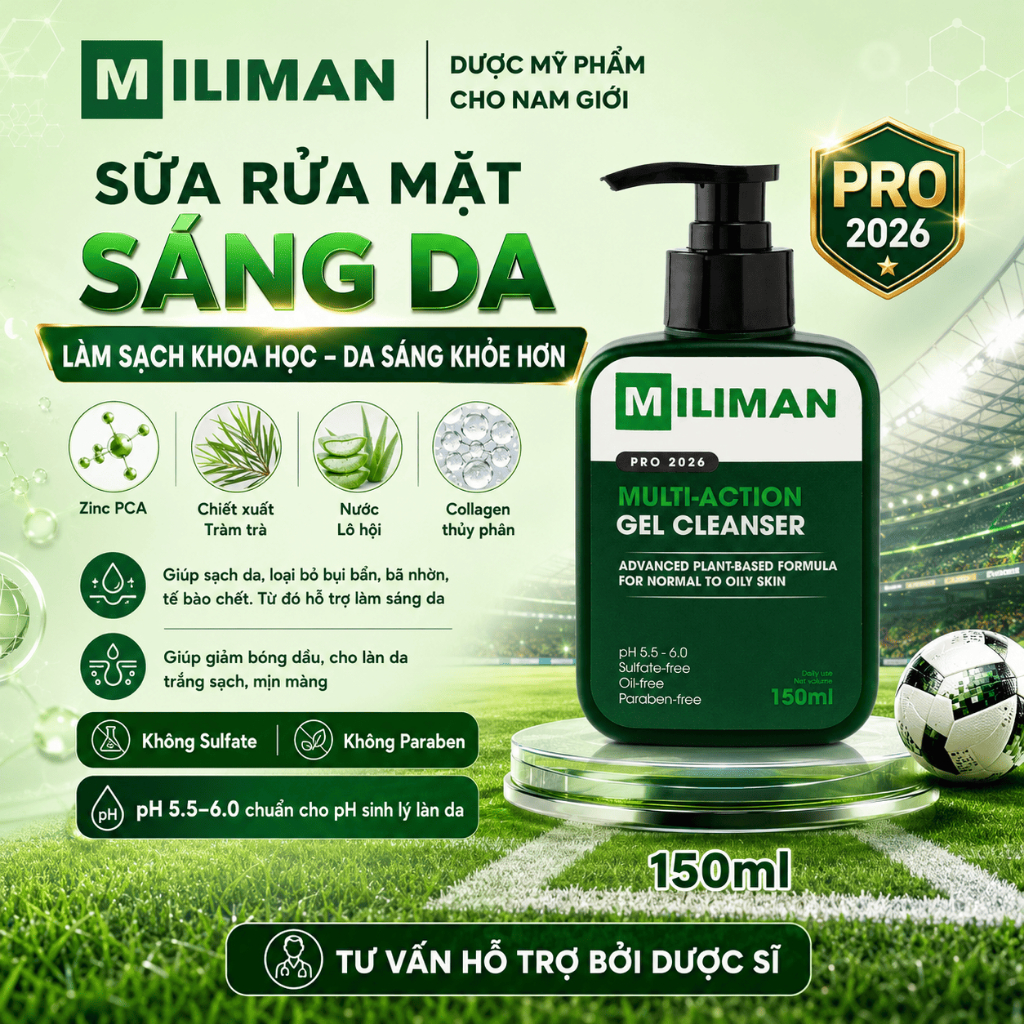 [PRO 2026] Sữa Rửa Mặt Sáng Da MILIMAN 150Ml Cho Nam Giới Da Dầu Mụn - Giúp Kiềm Dầu, Hỗ Trợ Ngừa Mụ