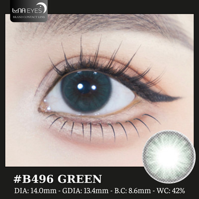 [SALE] Lens mắt B496 Green màu xanh lá vân tia bo viền tự nhiên, size nhỏ - LUNA EYES brand