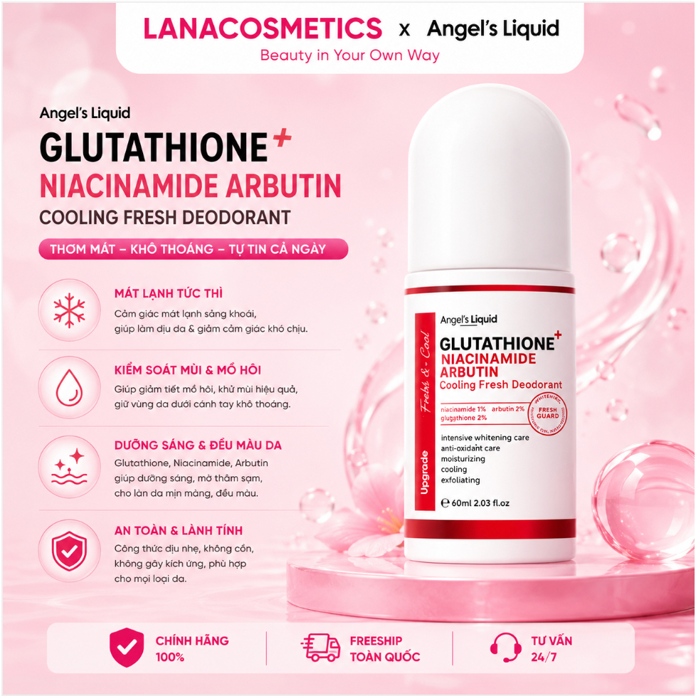 Lăn khử mùi Angel's Liquid Glutathione + Niacinamide Arbutin Deodorant - 60ml