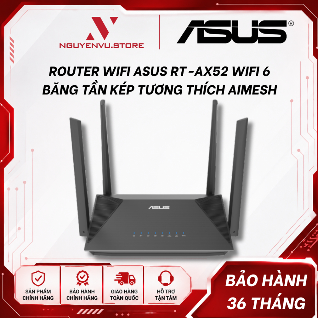 Bộ định tuyến mở rộng ASUS RT-AX52 (AX1800) Dual Band WIFI 6 - Hàng Chính Hãng