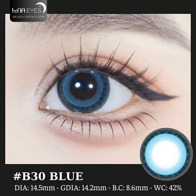 [SALE] Lens mắt B30 Blue màu xanh trơn viền đen bản to mắt mèo nổi bật, size lớn - LUNA EYES brand