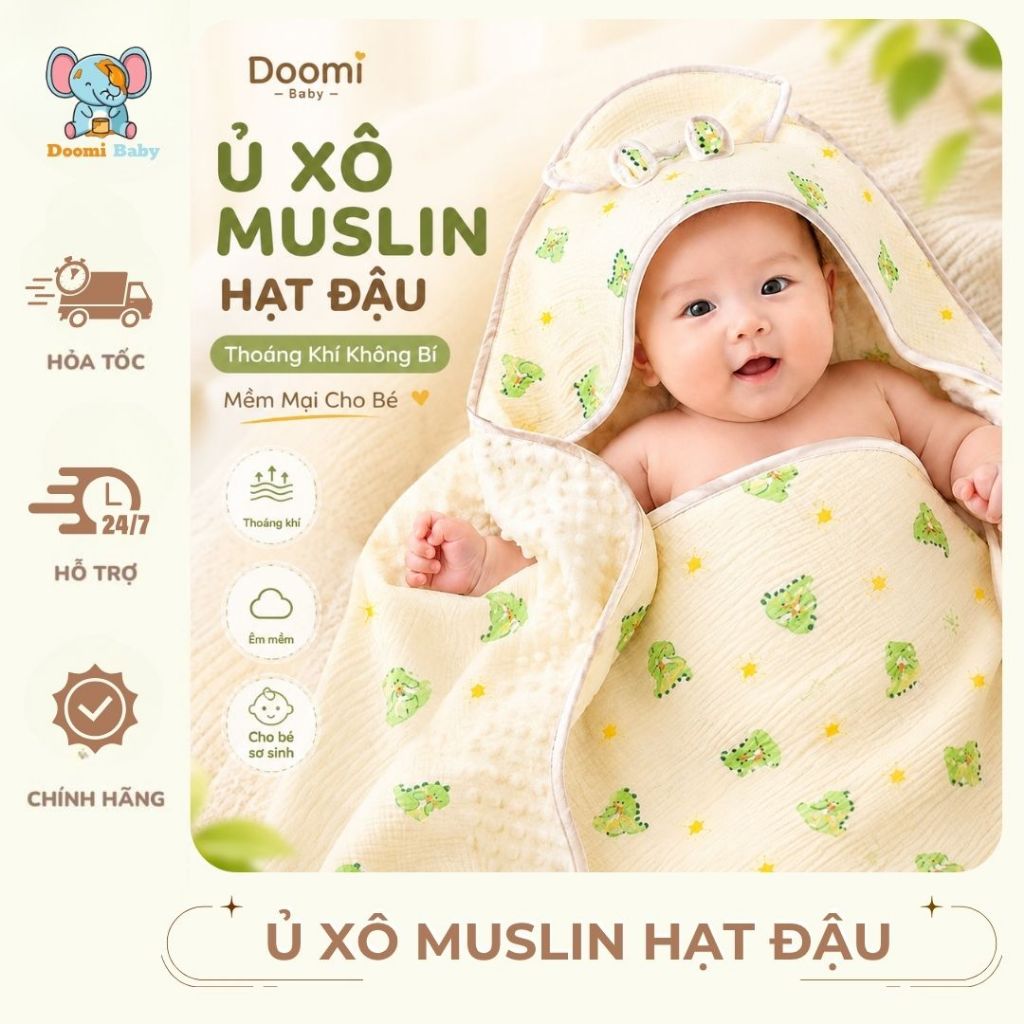 Ủ Xô Muslin Hạt Đậu 4 Lớp 85*85cm Cho Bé Thu Đông Mềm Mịn, Ấm Áp, Thoáng Khí…