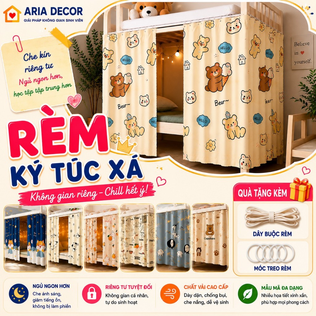 [ TẶNG QUÀ ] Rèm ký túc xá sinh viên ARIA DECOR, ktx giường tầng, cản sáng tạo không gian riêng tư