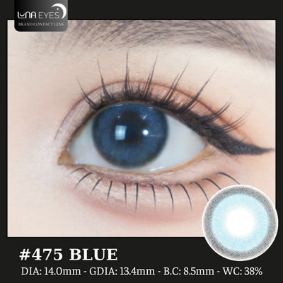 [6 tháng] Lens mắt 475 Blue màu xanh trơn viền đen nhạt tự nhiên, size nhỏ - LUNA EYES brand