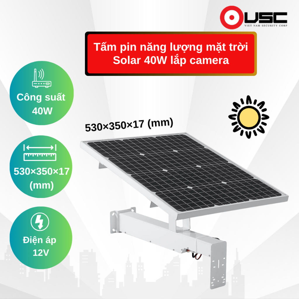 Tấm pin NLMT chuyên dụng lắp camera ngoài trời CÓ 3 loại: 40W 14AH 12V - 50W 20AH 12V - 80W 40AH 12V