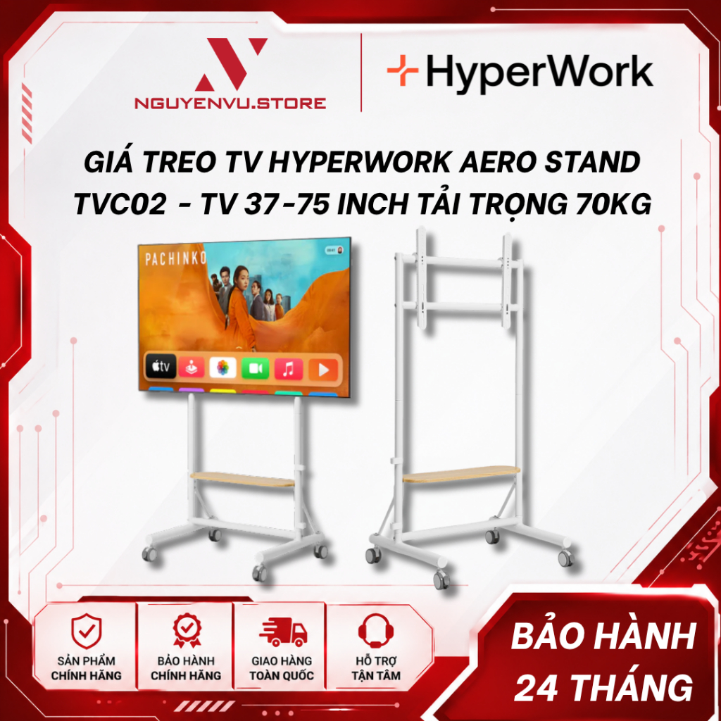 Giá treo TV di động Hyperwork Aero Stand TVC02 - Hỗ trợ TV 37-75 inch - Tải trọng 70kg - Hàng chính 